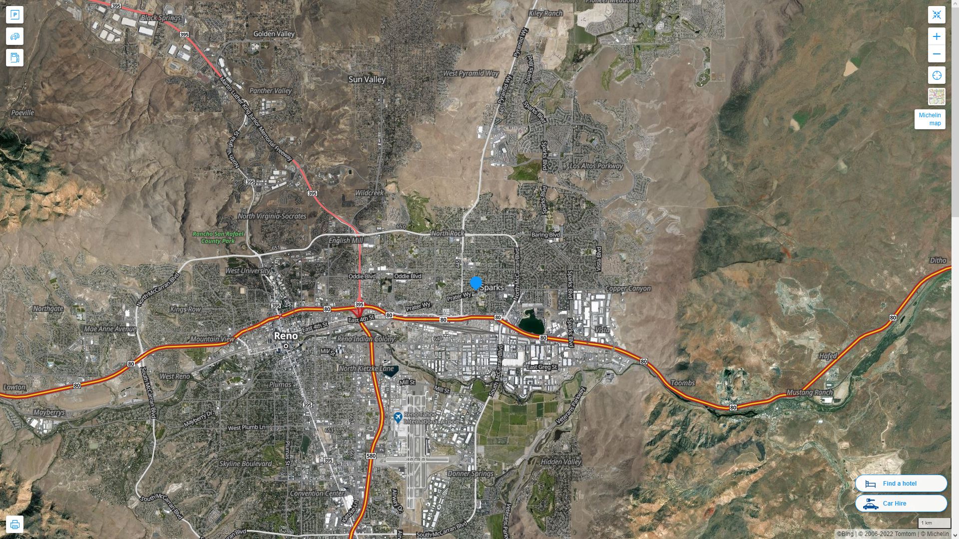Sparks Nevada Highway and Road Map with Satellite View